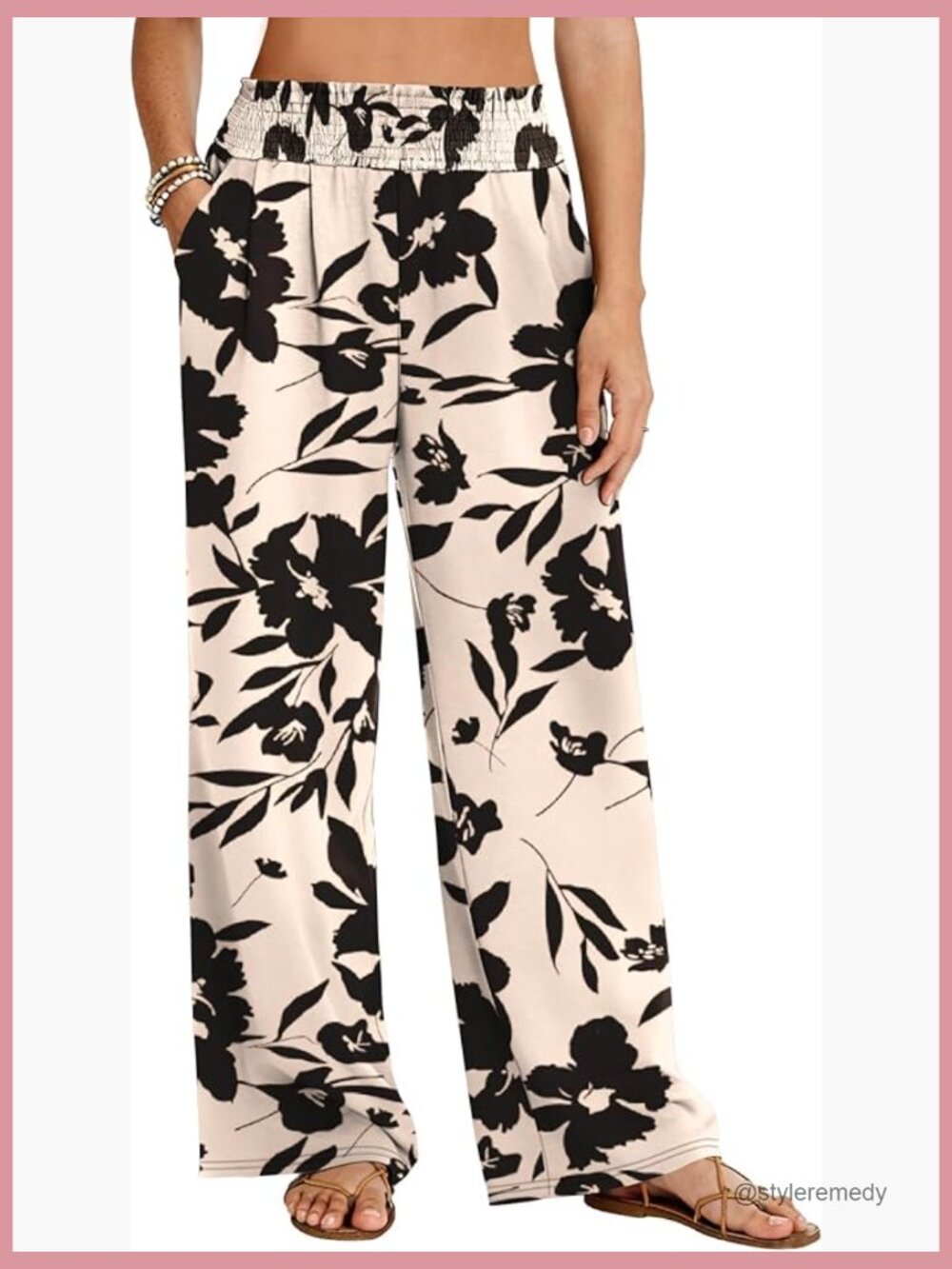 Elastic High Waisted Palazzo Pants Wide Leg Trousers with Pockets